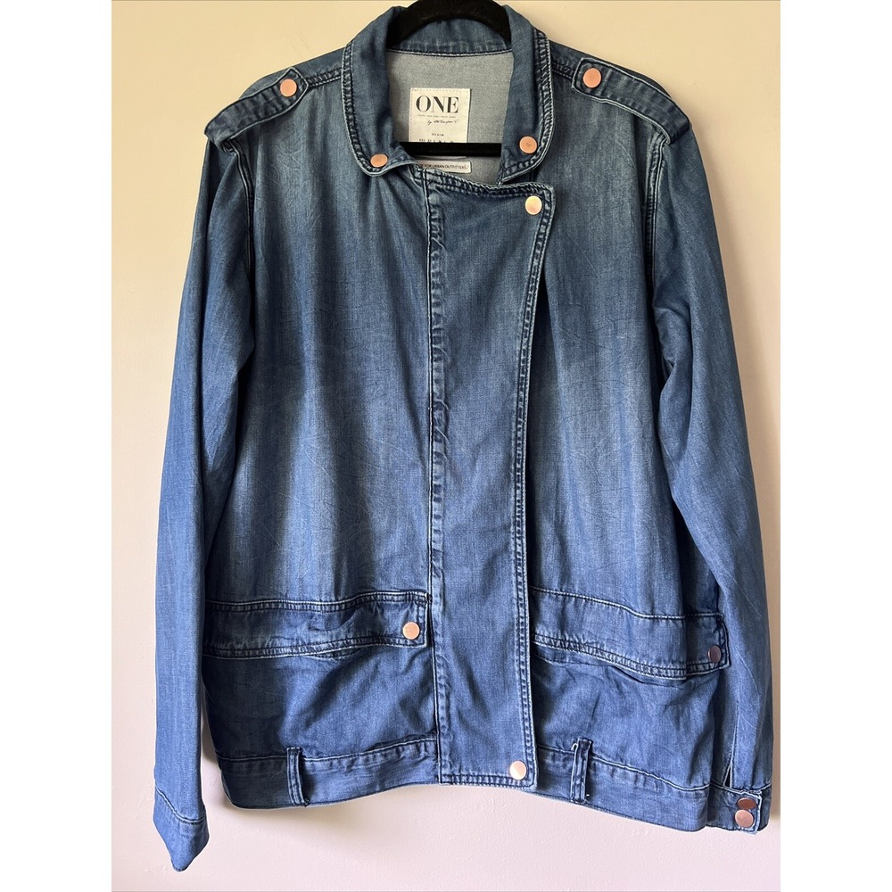 One Teaspoon Urban Outfitters Slouchy Denim Jean Jacket Sz L Blue Pockets Snaps